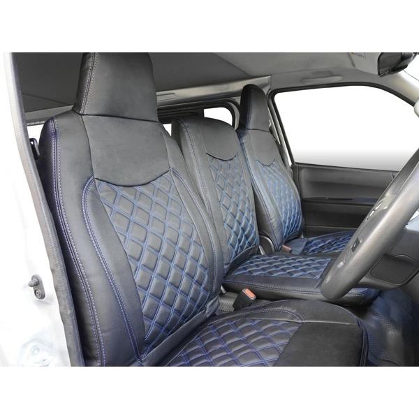 ハイエース シートカバー DX 200系 ブルーステッチ 9人乗り用 3列セット 平成28年6月以降 レザー キルティング ダイヤカット | ハイエース | 03