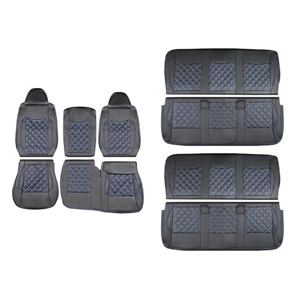 ハイエース シートカバー DX 200系 ブルーステッチ 9人乗り用 3列セット 平成28年6月以降 レザー キルティング ダイヤカット | ハイエース | 07