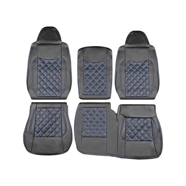 ハイエース シートカバー DX 200系 ブルーステッチ 9人乗り用 3列セット 平成28年6月以降 レザー キルティング ダイヤカット | ハイエース | 08