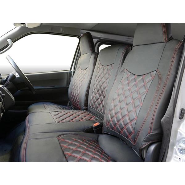 ハイエース シートカバー DX 200系 レッドステッチ 9人乗り用 3列セット 平成28年6月以降 レザー キルティング ダイヤカット | ハイエース | 02