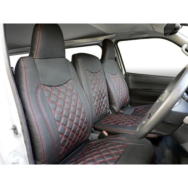 ハイエース シートカバー DX 200系 レッドステッチ 9人乗り用 3列セット 平成28年6月以降 レザー キルティング ダイヤカット | ハイエース | 03