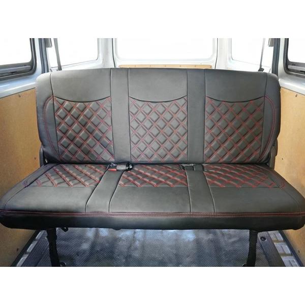 ハイエース シートカバー DX 200系 レッドステッチ 9人乗り用 3列セット 平成28年6月以降 レザー キルティング ダイヤカット | ハイエース | 05