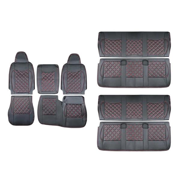 ハイエース シートカバー DX 200系 レッドステッチ 9人乗り用 3列セット 平成28年6月以降 レザー キルティング ダイヤカット | ハイエース | 07