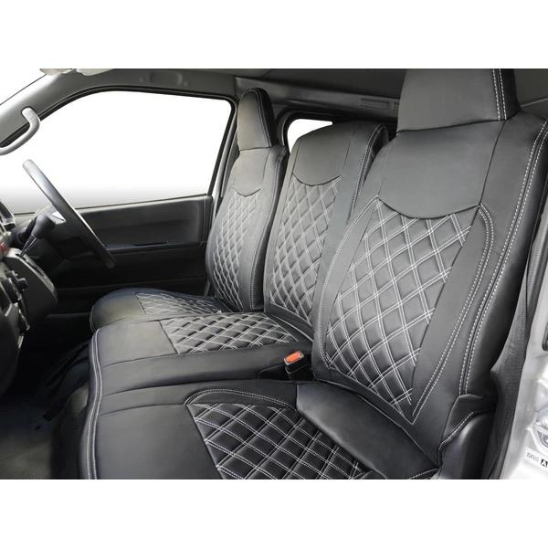 ハイエース シートカバー DX 200系 ホワイトステッチ 9人乗り用 3列セット 平成28年6月以降 レザー キルティング ダイヤカット | ハイエース | 02