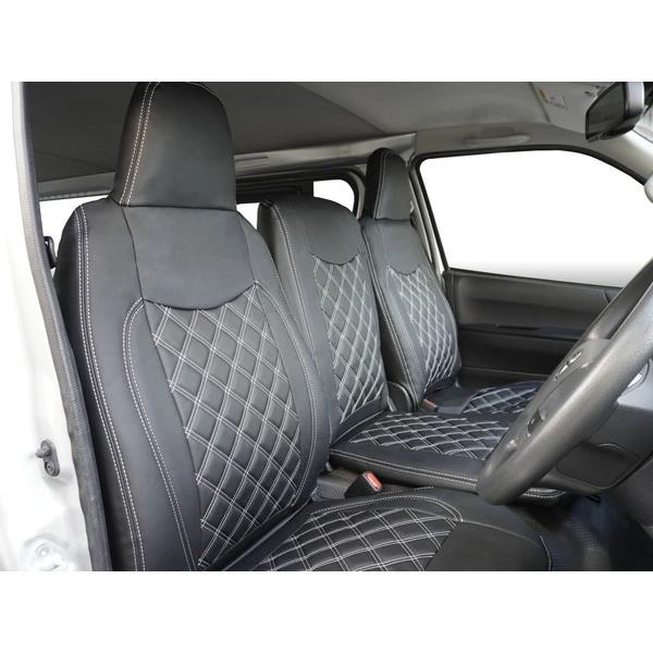 ハイエース シートカバー DX 200系 ホワイトステッチ 9人乗り用 3列セット 平成28年6月以降 レザー キルティング ダイヤカット | ハイエース | 03