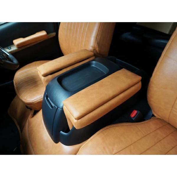 200系 ハイエース アームレスト S-GL用 コンソール付き 開閉式 ヴィンテージ ブラウン レザー 小物入れ 収納 左右セット 2個 センター | ハイエース | 06