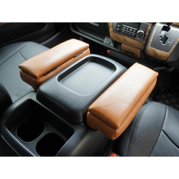 200系 ハイエース アームレスト S-GL用 コンソール付き 開閉式 ヴィンテージ ブラウン レザー 小物入れ 収納 左右セット 2個 センター | ハイエース | 07