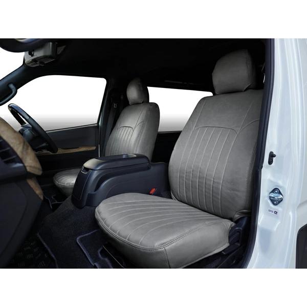 200系 ハイエース S-GL シートカバー フロント/セカンド セット ヴィンテージ グレー レザー 灰色 運転席 助手席 後部座席 | ハイエース | 02