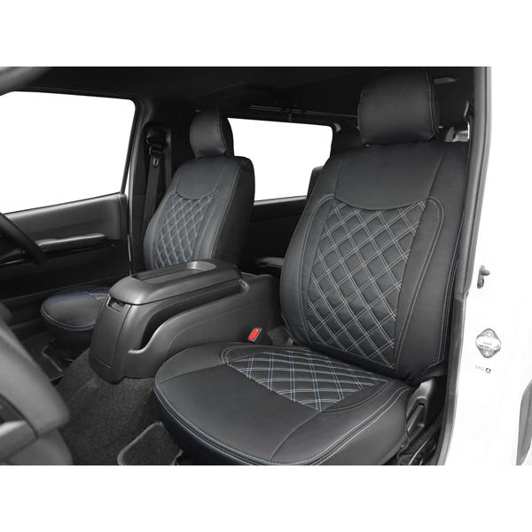 200系 ハイエース S-GL シートカバー クールホワイトステッチ ダイヤカットデザイン | ハイエース | 02