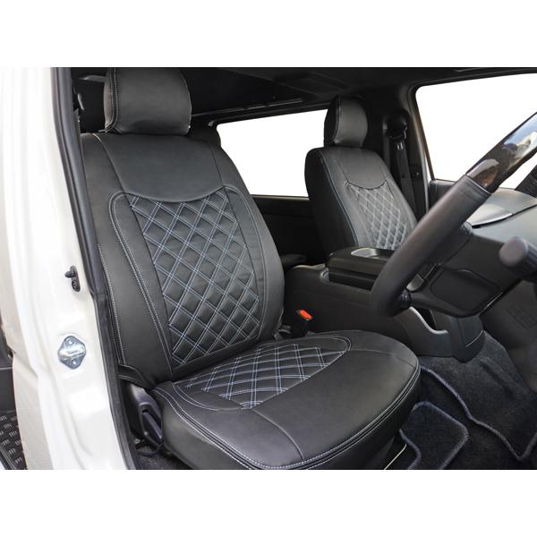 200系 ハイエース S-GL シートカバー クールホワイトステッチ ダイヤカットデザイン | ハイエース | 03