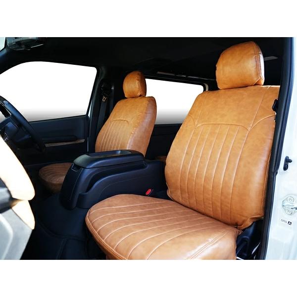 ハイエース 200系 スーパーGL S-GL 専用 9型対応 レザーシートカバー フロント / セカンド用 (ヴィンテージブラウン) | ハイエース | 02