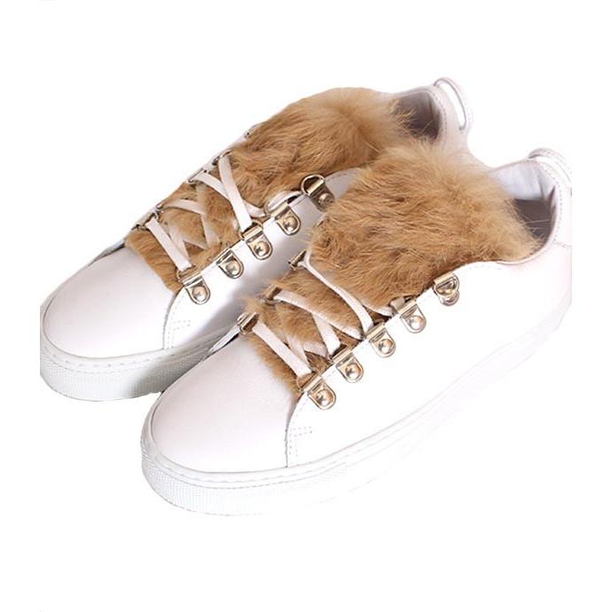 Amb エーエムビー レースアップスニーカー ロマーノ ホワイト キャメルファー Lingualand By