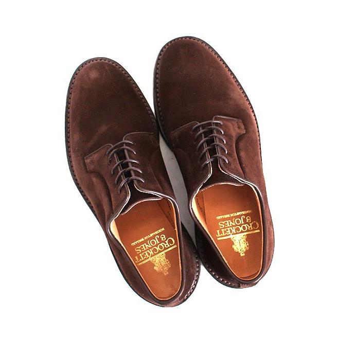 CROCKETT&JONESクロケット＆ジョーンズ　LANARK3/ラナーク3　 ダークブラウン　プレーントゥ　ポストマンシューズ　スエードの画像