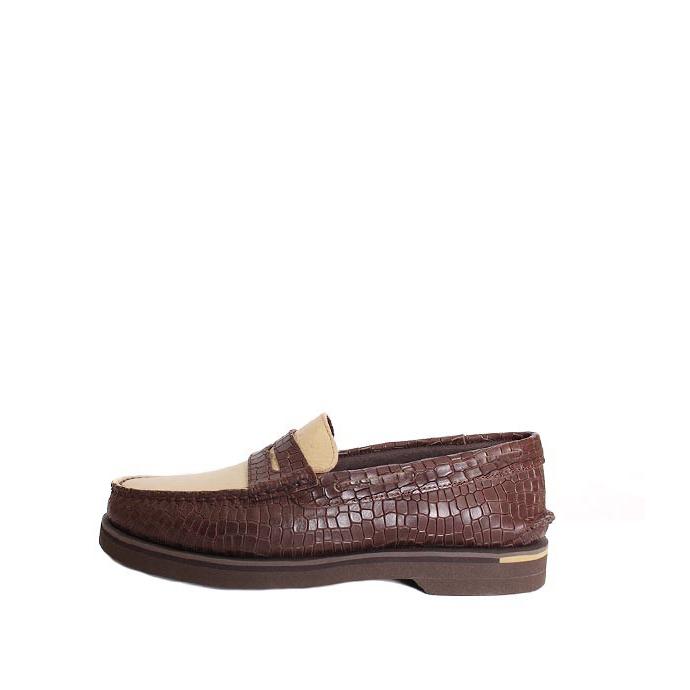 SPERRYスペリー　ST25454　ブラウン×アイボリーベージュ　ローファー　コインローファー　型押しレザー | 