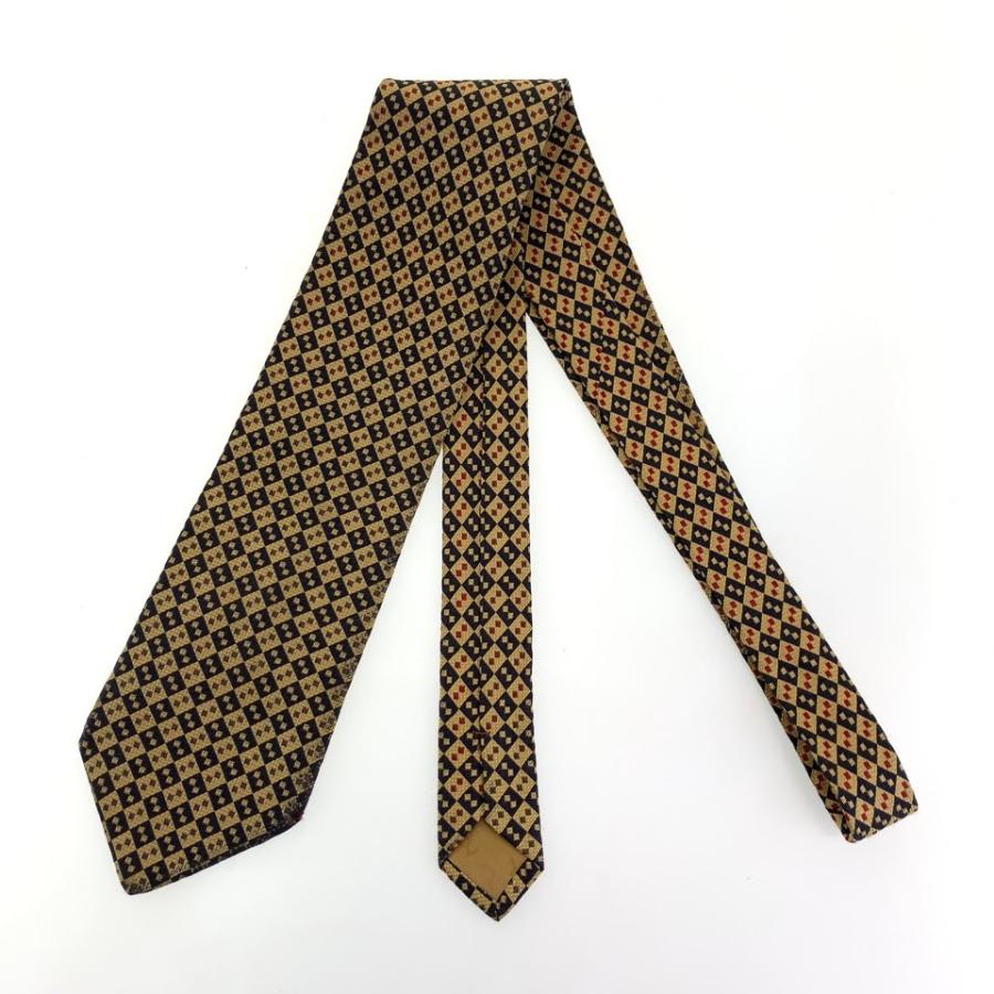 YVES SAINT LAURENT イヴ・サンローラン 格子柄 日本製 総柄 イエロー ブラック レッド シルク D-TK 8075 剣先 9cm ネクタイ 101723 | Yves Saint Laurent | 01