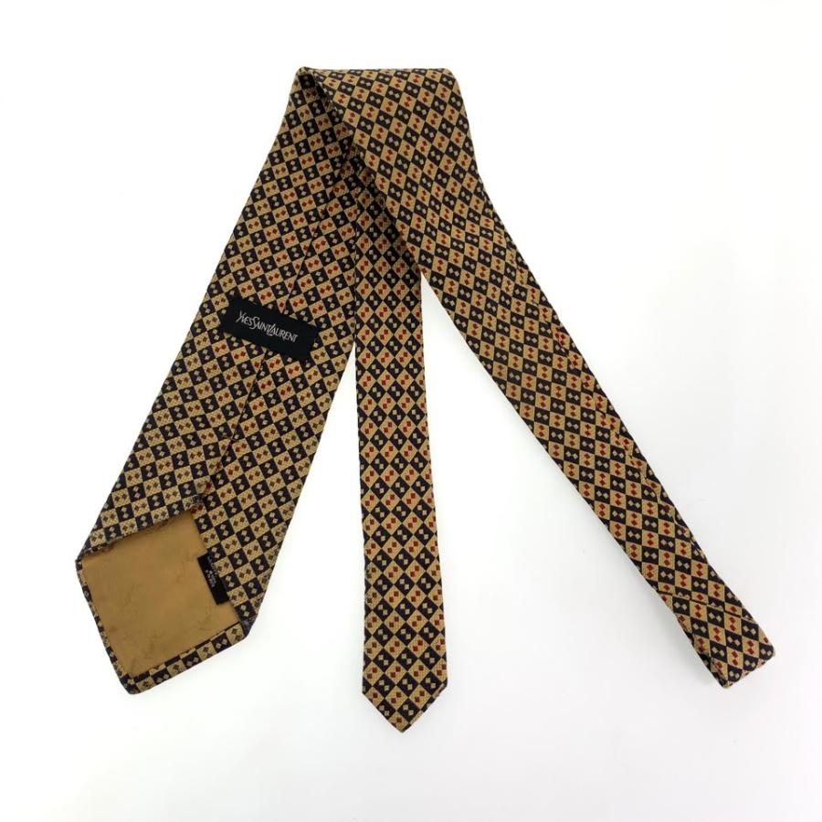 YVES SAINT LAURENT イヴ・サンローラン 格子柄 日本製 総柄 イエロー ブラック レッド シルク D-TK 8075 剣先 9cm ネクタイ 101723 | Yves Saint Laurent | 02