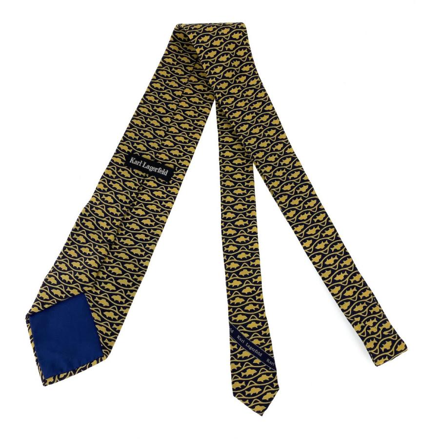 KARL LAGERFELD カールラガーフェルド フィッシュパターン 魚柄 ネイビー イエロー シルク 剣先8cm ネクタイ メンズ 103069 中古 |  | 02