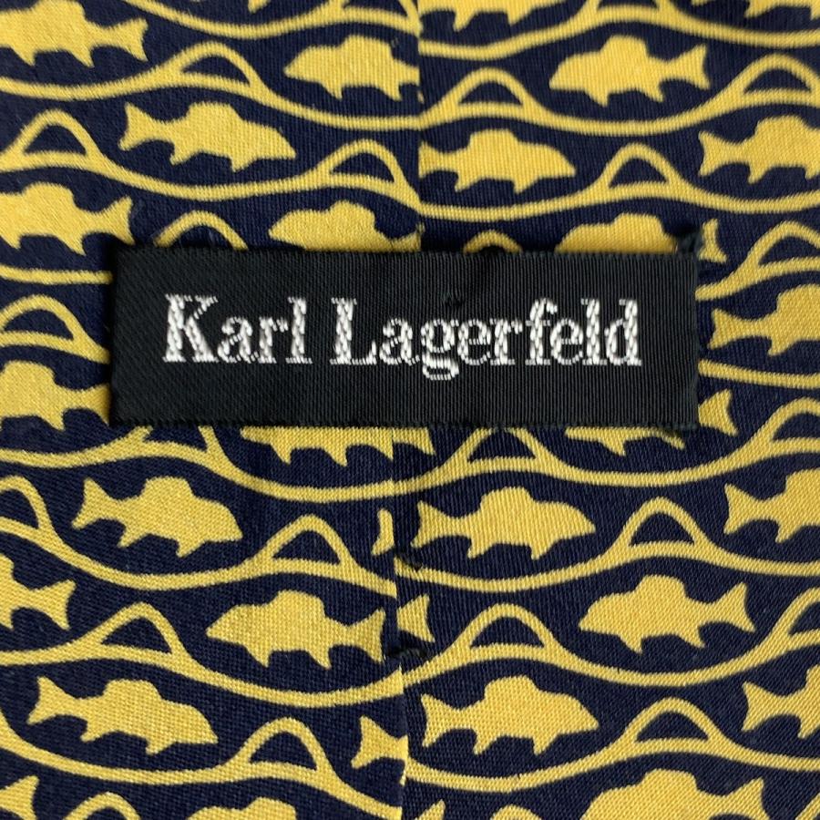 KARL LAGERFELD カールラガーフェルド フィッシュパターン 魚柄 ネイビー イエロー シルク 剣先8cm ネクタイ メンズ 103069 中古 |  | 05