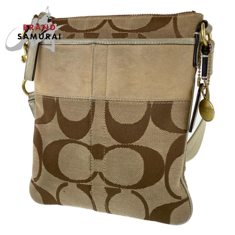 COACH（コーチ） シグネチャー 斜め掛け可能 ブラウン キャンバス