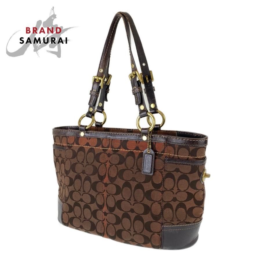COACH コーチ シグネチャー ブラウン キャンバス/レザー ハンドバッグ