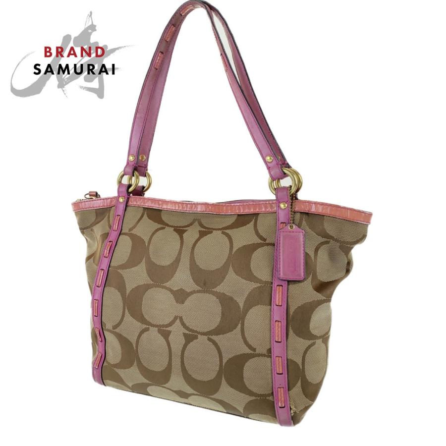 COACH（コーチ） シグネチャー ブラウン ピンク レザー/キャンバス