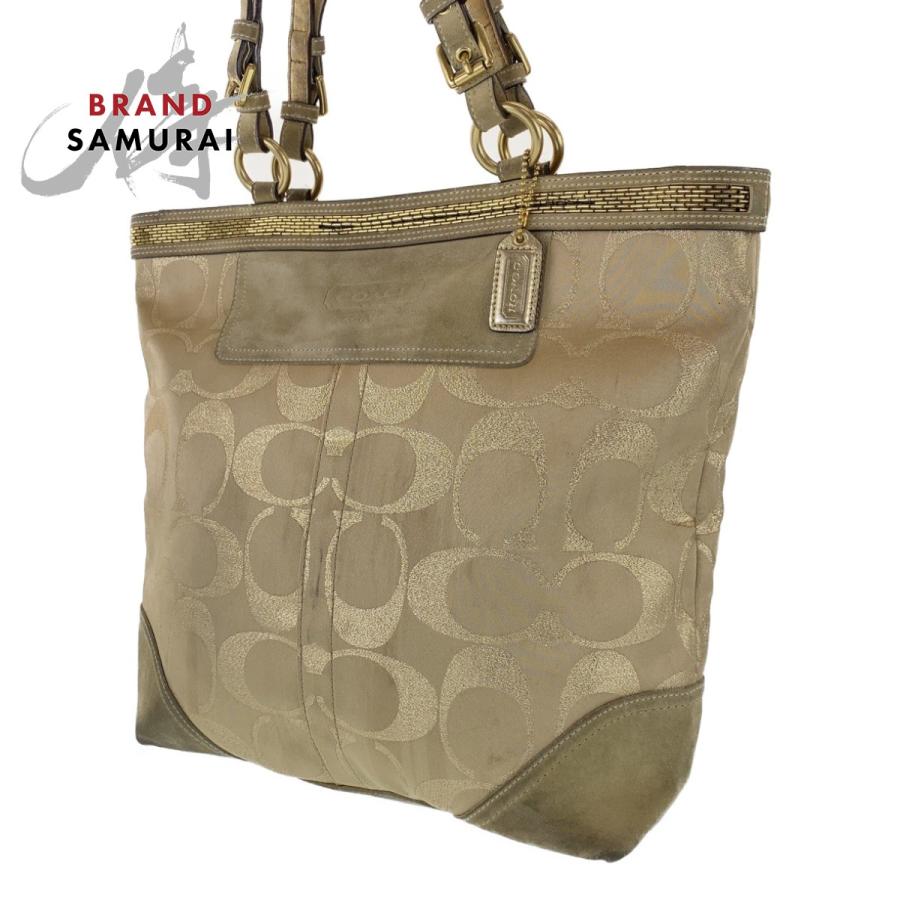 COACH コーチ シグネチャー ベージュ ゴールド キャンバス/スウェード  