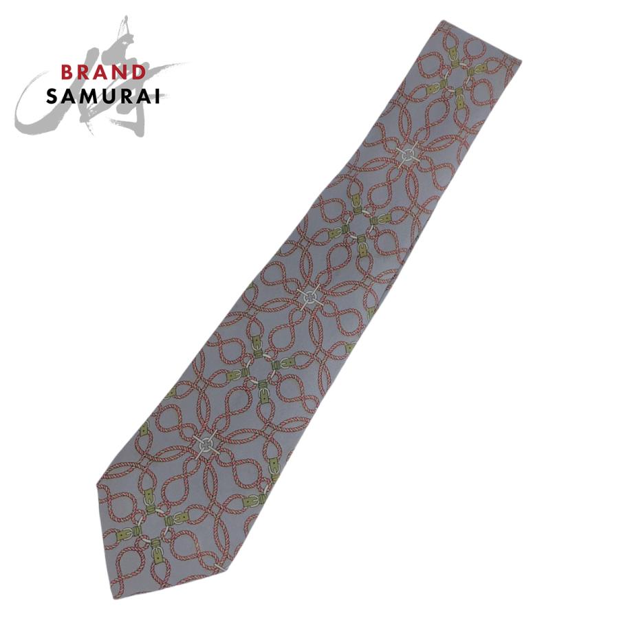 HERMES エルメス 総柄 グレー ピンク マルチカラー シルク ネクタイ 剣先9cm メンズ 304413 | HERMES