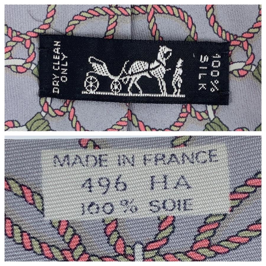 HERMES エルメス 総柄 グレー ピンク マルチカラー シルク ネクタイ 剣先9cm メンズ 304413 | HERMES | 05
