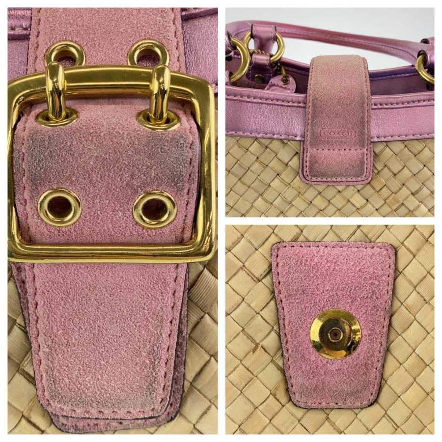 コーチ 4419 ハンドバッグ ピンク×ベージュ COACH 籠 ストロー 【公式