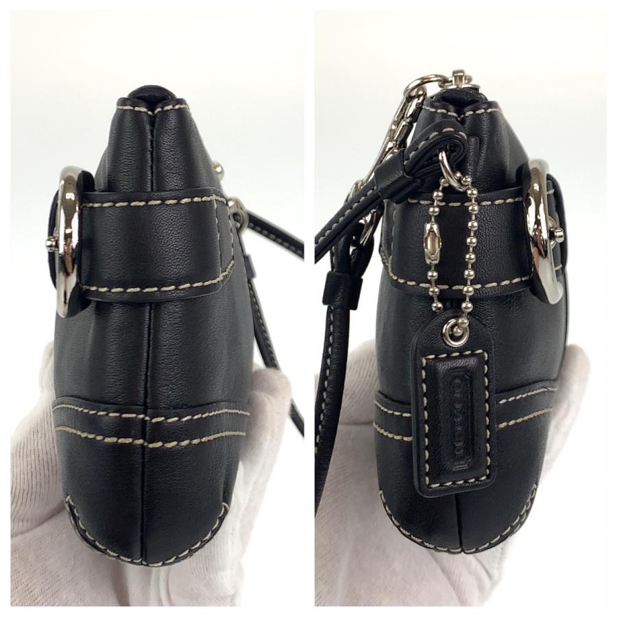 美品 COACH コーチ ブラック シルバー金具 レザー アクセサリーポーチ リストレット レディース 307068 | COACH | 02