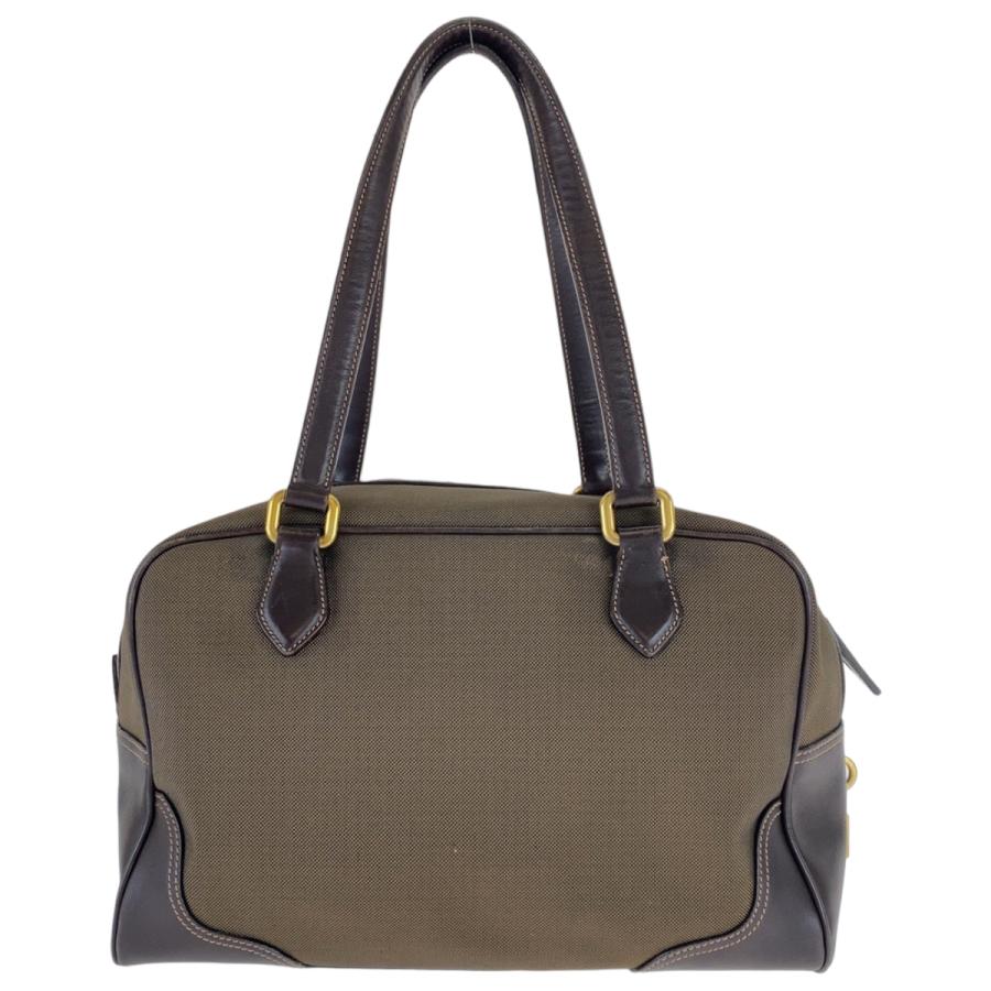 PRADA 美品 プラダ ロゴジャガード ブラウン キャンバス/レザー 