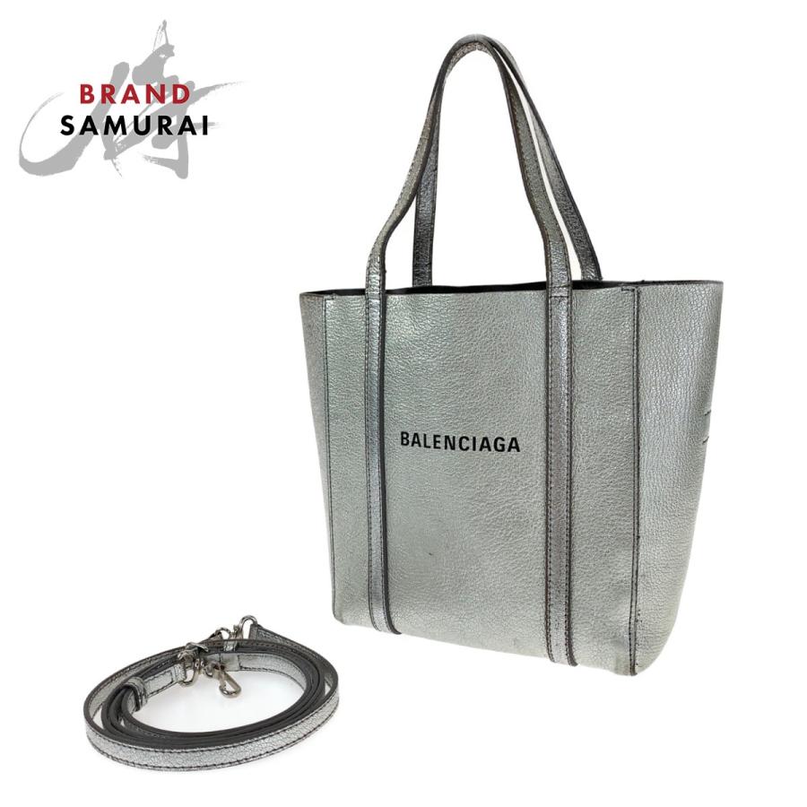 バレンシアガ　トートバッグ BALENCIAGA（バレンシアガ） エブリディ シルバー レザー トートバッグ