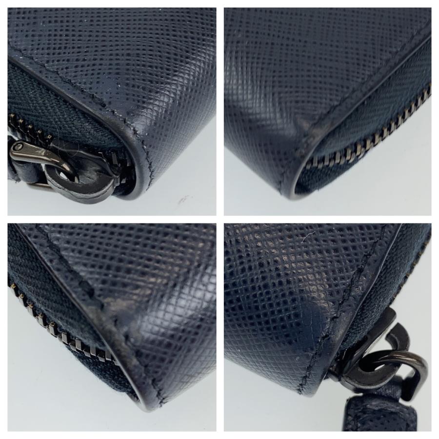 PRADA（プラダ） サフィアーノ ネイビー 紺 レザー ラウンドジップ 長