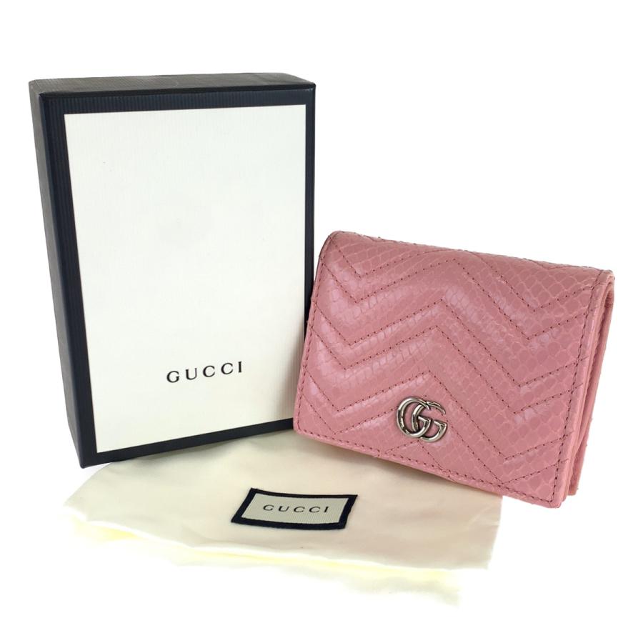 GUCCI 美品 グッチ GGマーモント ピンク シルバー金具 パイソン 466492 