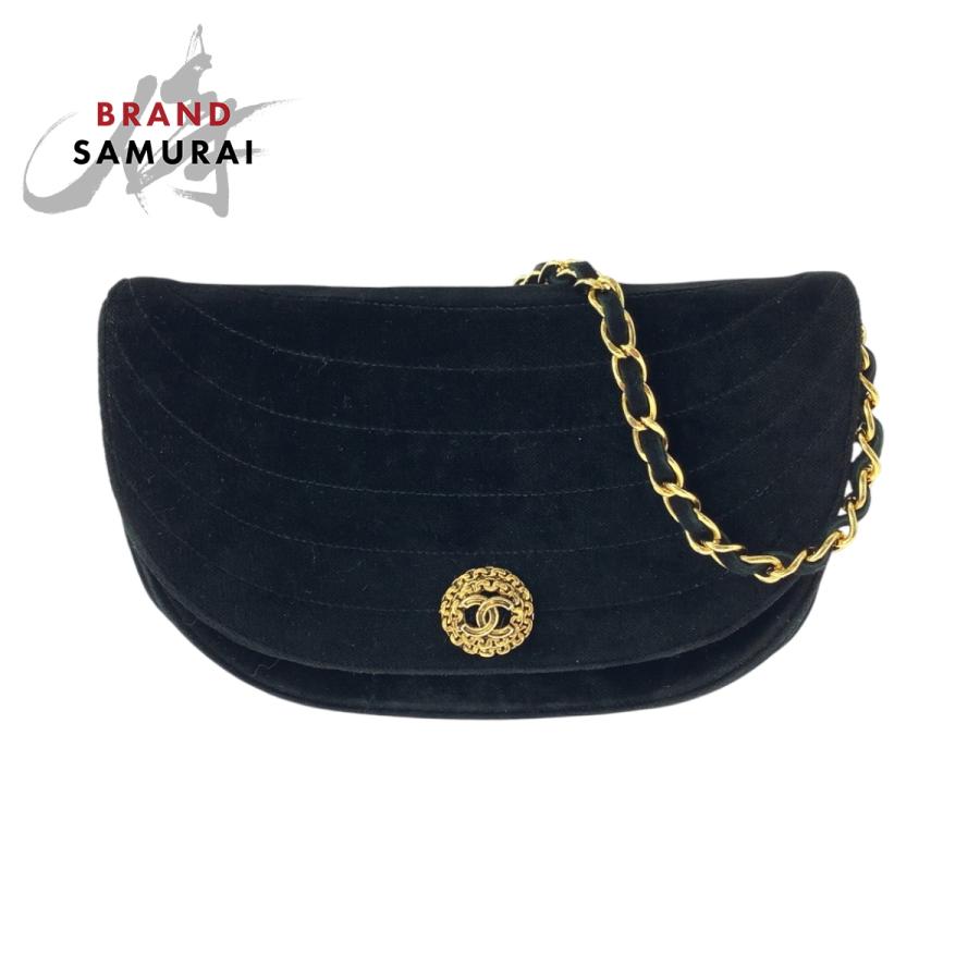 CHANEL 美品 シャネル ヴィンテージ ボーダーステッチ ハーフムーン  