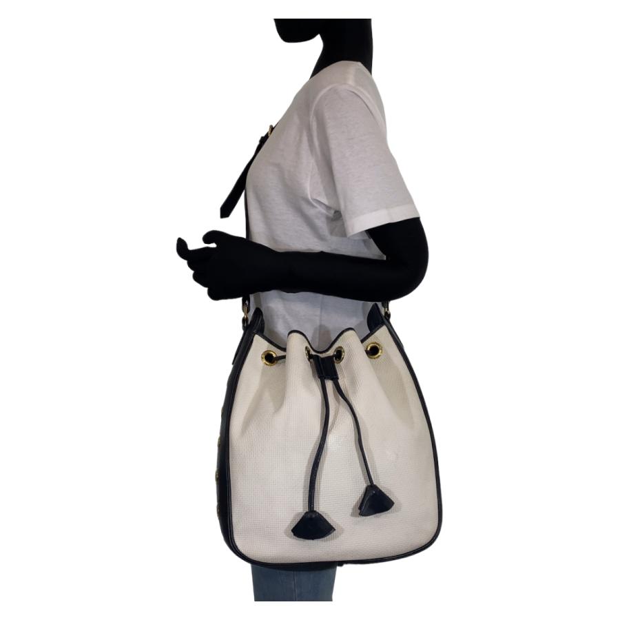 YVES SAINT LAURENT イヴ サンローラン ヴィンテージ YSL ホワイト ネイビー PVC/レザー 巾着 斜め掛け ショルダーバッグ 404126 | Yves Saint Laurent | 05