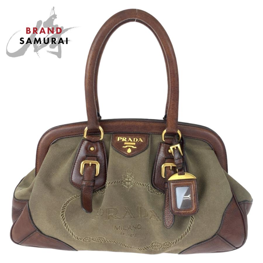 PRADA（プラダ） ロゴジャガード ブラウン ベージュ キャンバス/レザー