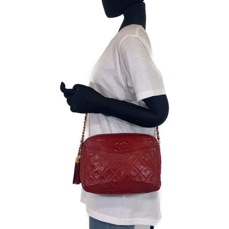 シャネル チェーンショルダーバッグ マトラッセ デカココマーク レッド CHANEL（シャネル） ヴィンテージ マトラッセ ココマーク タッセル