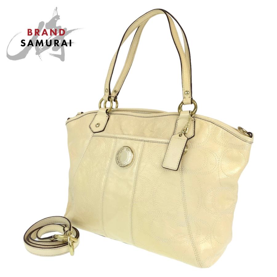 COACH コーチ シグネチャー クリーム ベージュ エナメル F19197 2way 