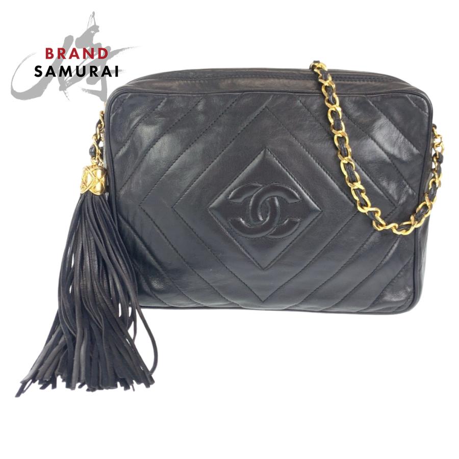 CHANEL シャネル ダイヤステッチ ココマーク フリンジ ブラック CHANEL シャネル ダイヤステッチ ココマーク フリンジ ブラック