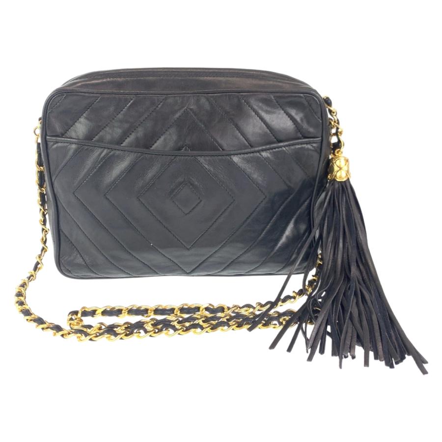 CHANEL シャネル ダイヤステッチ ココマーク フリンジ ブラック CHANEL シャネル ダイヤステッチ ココマーク フリンジ ブラック