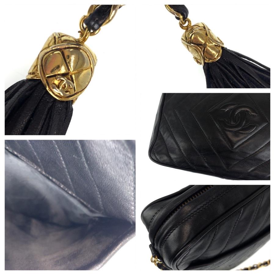 CHANEL シャネル ダイヤステッチ ココマーク フリンジ ブラック CHANEL シャネル ダイヤステッチ ココマーク フリンジ ブラック