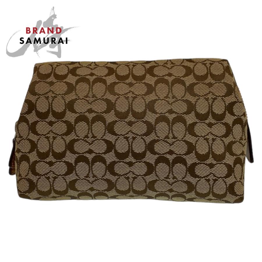 美品 COACH コーチ シグネチャー ベージュ ブラウン キャンバス ポーチ 小物入れ レディース 404431 | COACH