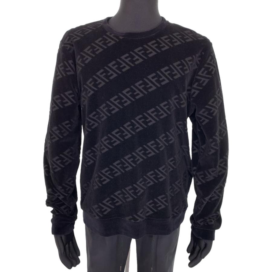 20 フェンディ ズッキーノ 総柄 ロゴ ベロア カットソー ブラック 黒 M 20 フェンディ ズッキーノ 総柄 ロゴ ベロア カットソー ブラック 黒 M