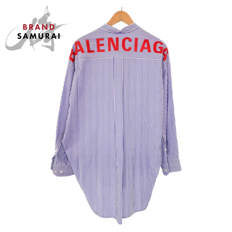 バレンシアガ ロングシャツ ロゴ　シルク　ボウタイ　ニュースウィング　ストライプ BALENCIAGA（バレンシアガ） 美品 ニュースウィングシャツ ストライプ