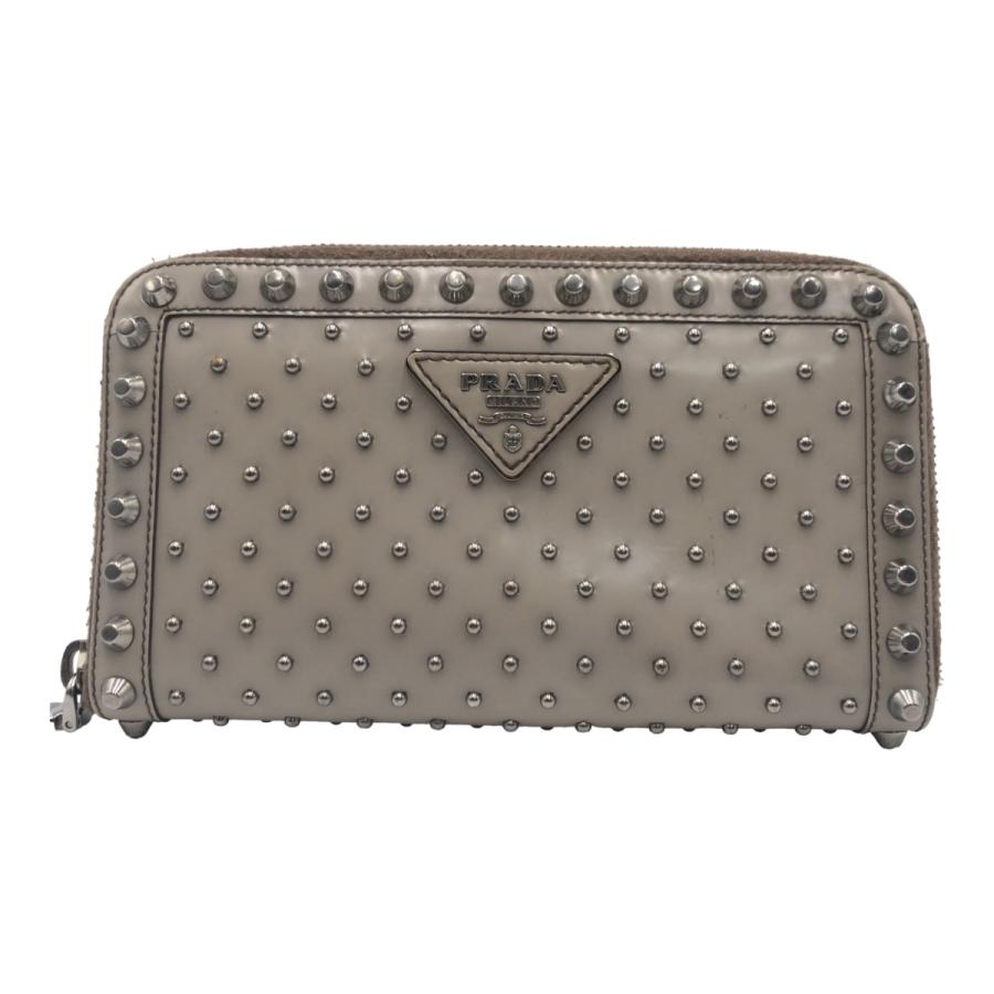 PRADA プラダ スタッズ グレー シルバー金具 レザー 1M0506 長財布 