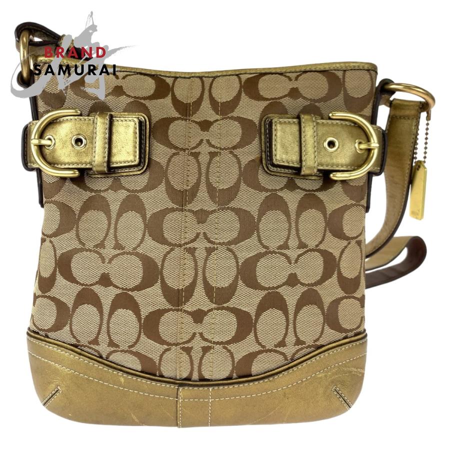 COACH コーチ シグネチャー ベージュ ゴールド キャンバス/レザー 7090 ショルダーバック ポシェット 斜め掛け可能 レディース 404698 | COACH