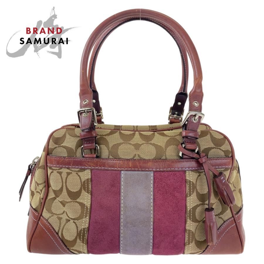 COACH（コーチ） シグネチャー ブラウン 茶 ピンク シルバー金具