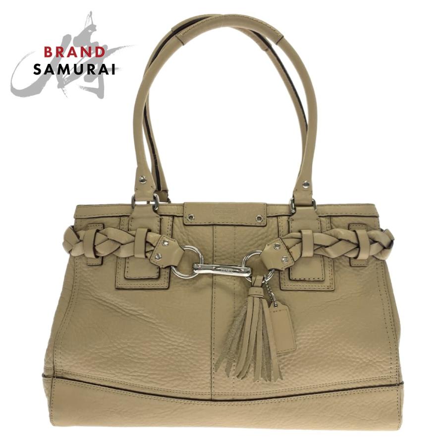 COACH（コーチ） ハンプトンズ ペブルド タッセル ベージュ レザー