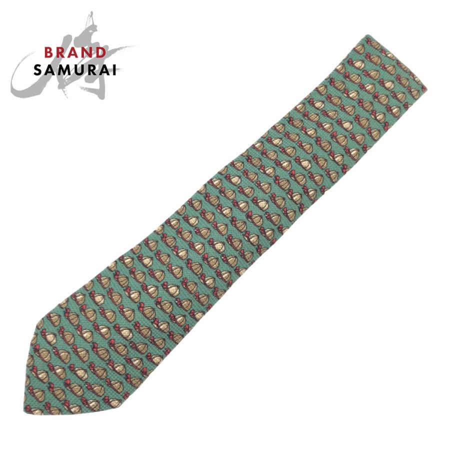 美品 HERMES エルメス 帽子柄 グリーン  シルク 684 AO ネクタイ 剣先9cm メンズ 404977 | HERMES
